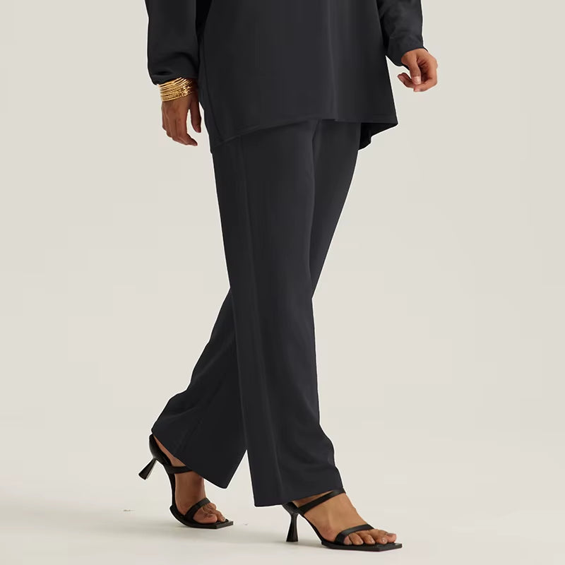 Alpha Dubai Islam Turkey Muslim Outfits for Women Casual Ramadan Solid O-Neck Basic Tops Loose Fitted Pants Prayer Garment