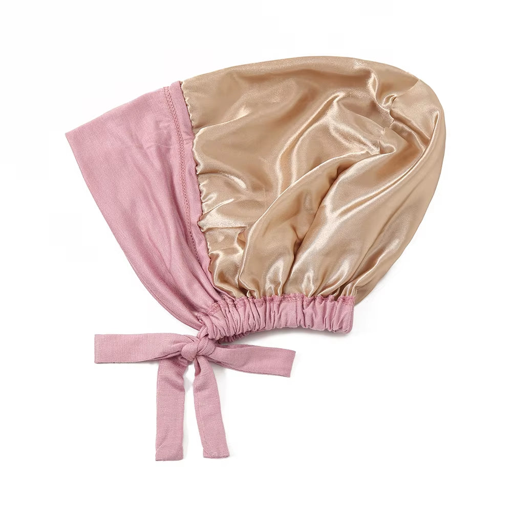 Double Layer Modal Satin Hijab Cap Islam Undercap with Tie Bonnet Instant Hijabs for Women Turkish Scarves Muslim Turban Bandana