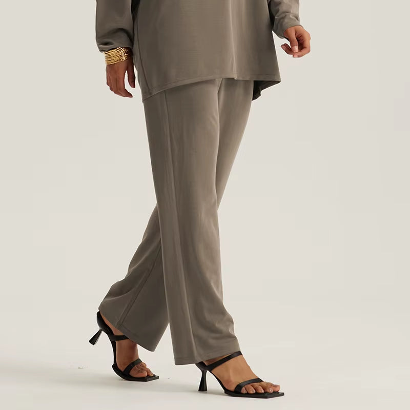 Alpha Dubai Islam Turkey Muslim Outfits for Women Casual Ramadan Solid O-Neck Basic Tops Loose Fitted Pants Prayer Garment