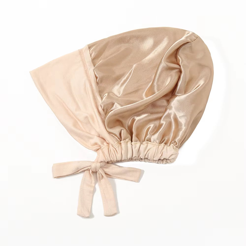 Double Layer Modal Satin Hijab Cap Islam Undercap with Tie Bonnet Instant Hijabs for Women Turkish Scarves Muslim Turban Bandana